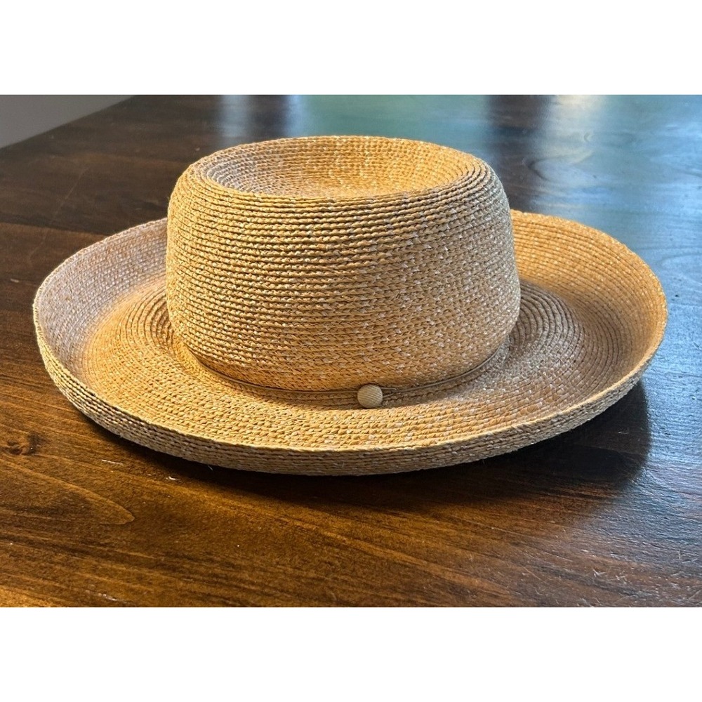 Annabel Ingall Straw Sun Hat OS Tan Packable Hand Blocked USA Coastal Beach